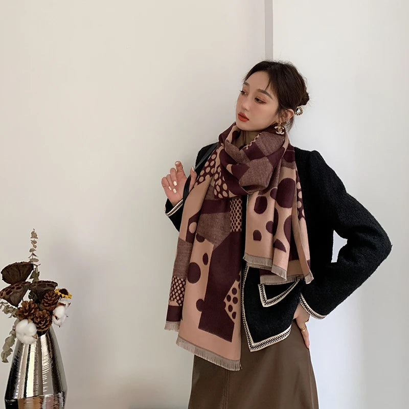 Luxury Winter Scarf for Women,  Soft Cashmere Warm Pashmina Casual Dot Print Scarve Wrap /