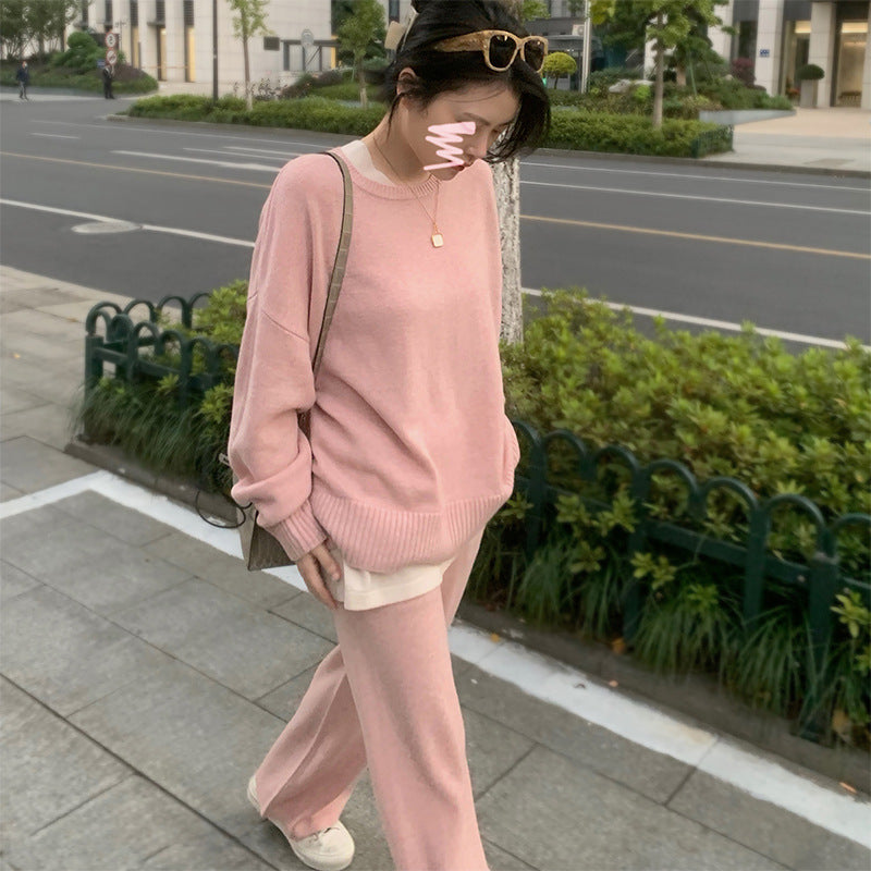 Knitted Suit Women's Autumn ,Casual Loose Long Sleeve Sweater Pants Two-Piece Set /Conjunto  Casual  Sweater y Pantalon Pants