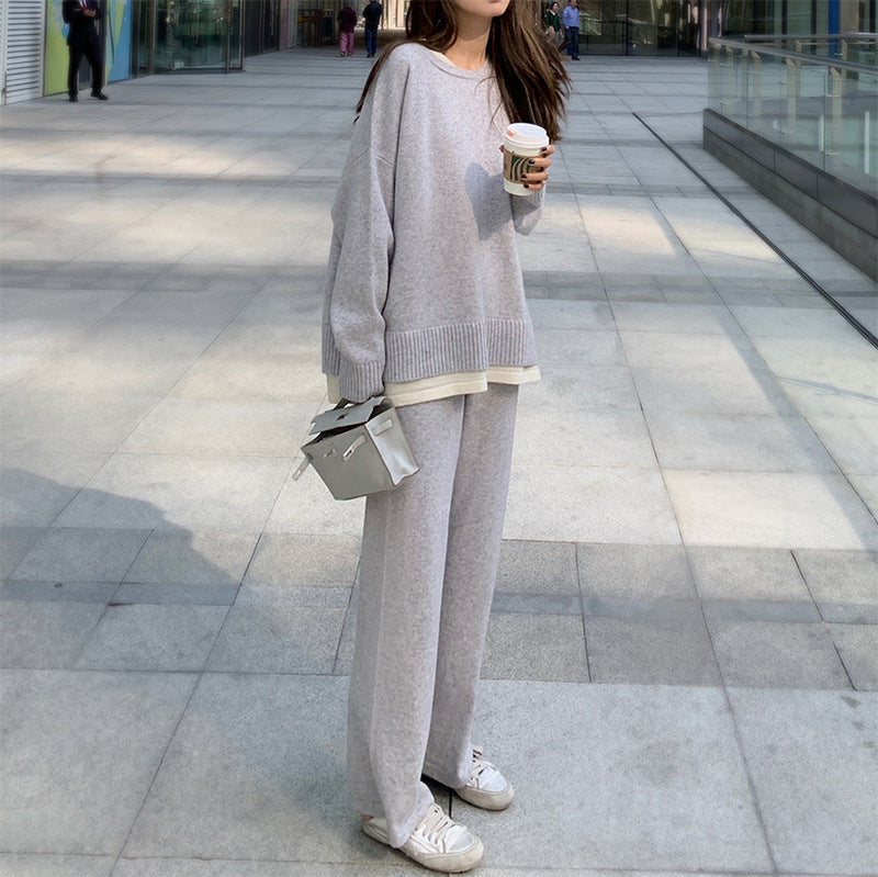 Knitted Suit Women's Autumn ,Casual Loose Long Sleeve Sweater Pants Two-Piece Set /Conjunto  Casual  Sweater y Pantalon Pants