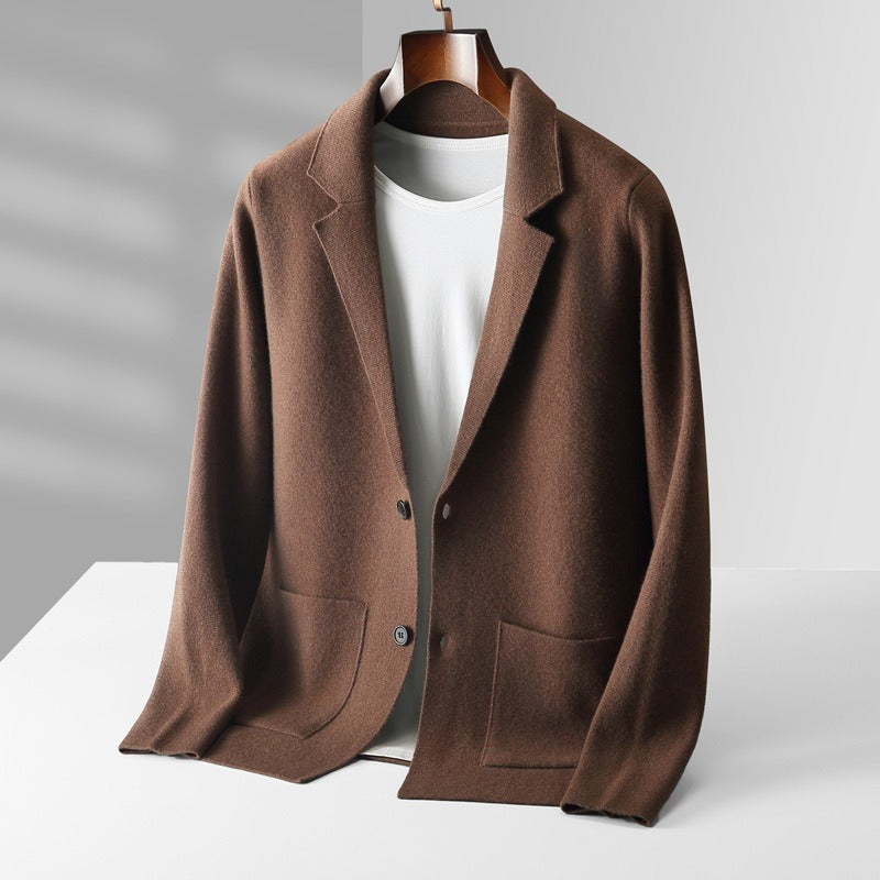 Young and middle-aged unisex wool cardigan lapel solid color sweater jacket long sleeves