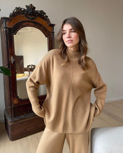 Long Sleeve Loose Casual Sweater Knitted Top Trousers Suit Two-Piece Set/Sweater y Pantalon Conjunto 2 Piezas