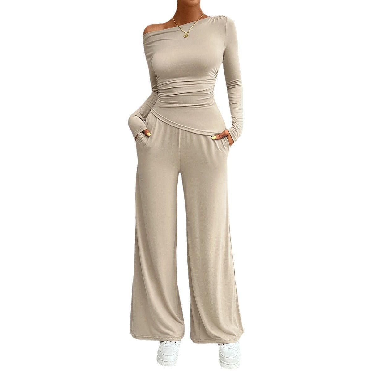 Women's Y2K slim fit long sleeved top and wide leg pants set/ Set Casual Pants y top