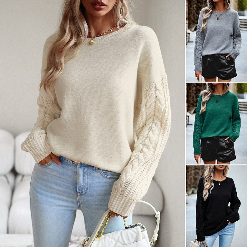 Round neck sweater women's autumn and knitted sweater top/Sweater cuello redondo entretejido