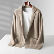 Young and middle-aged unisex wool cardigan lapel solid color sweater jacket long sleeves/