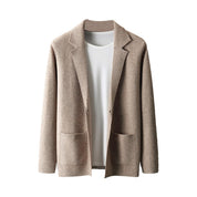 Young and middle-aged unisex wool cardigan lapel solid color sweater jacket long sleeves/