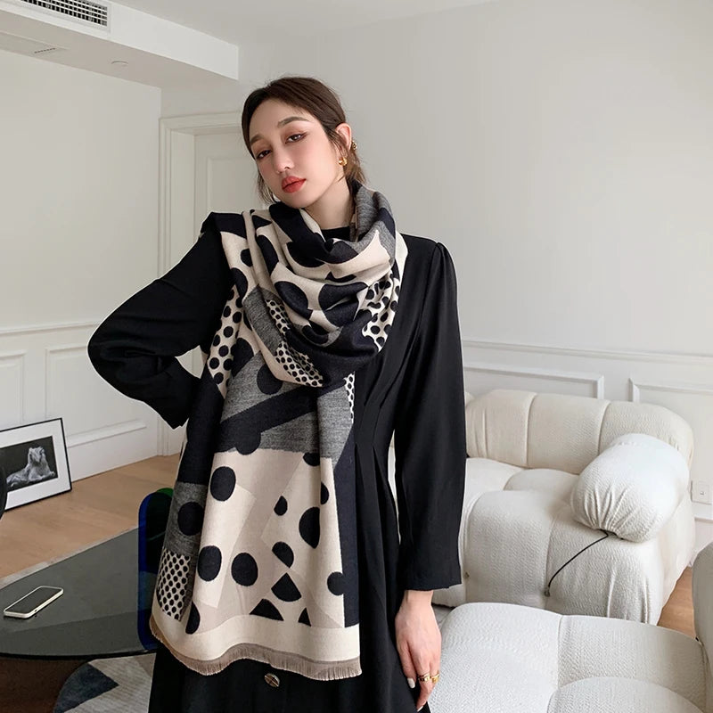 Luxury Winter Scarf for Women,  Soft Cashmere Warm Pashmina Casual Dot Print Scarve Wrap /