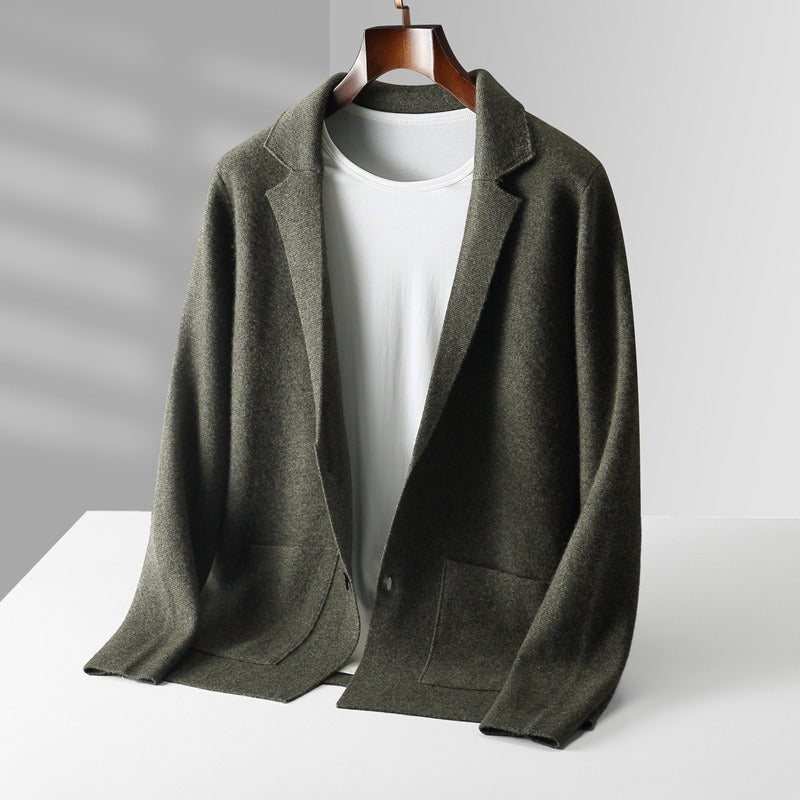 Young and middle-aged unisex wool cardigan lapel solid color sweater jacket long sleeves