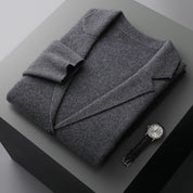 Young and middle-aged unisex wool cardigan lapel solid color sweater jacket long sleeves/