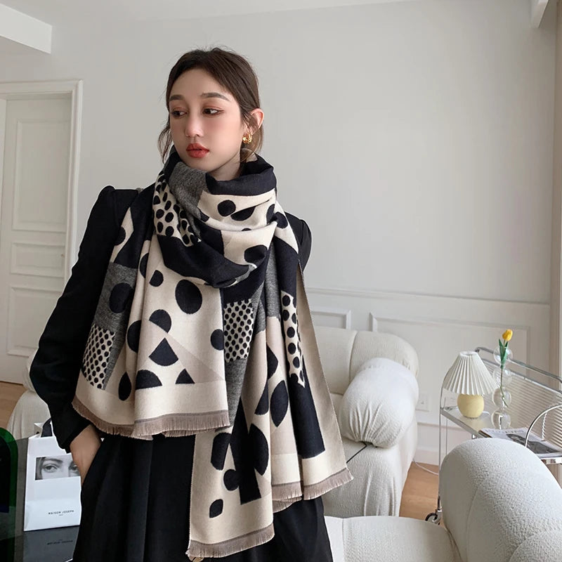 Luxury Winter Scarf for Women,  Soft Cashmere Warm Pashmina Casual Dot Print Scarve Wrap /