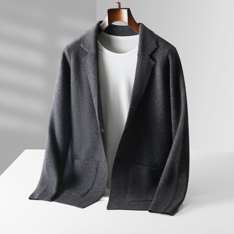 Young and middle-aged unisex wool cardigan lapel solid color sweater jacket long sleeves