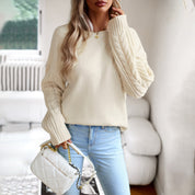 Round neck sweater women's autumn and knitted sweater top/Sweater cuello redondo entretejido